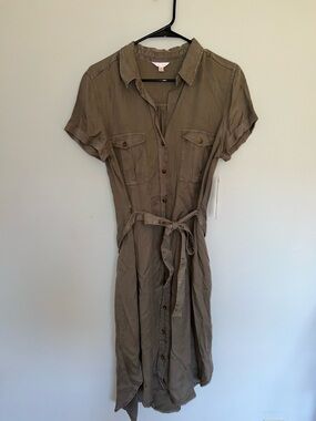Teddi Rose Utility Shirt Dress with Tie Belt - Olive Green